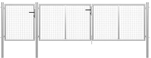 Gartentür aus Metall, Gartentor für Stabmattenzau Zauntor, Hoftor, mit Pfosten, Garten Flügeltore Gartenzaun Tür, 400x100 cm Silbern