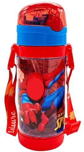 Spider Gourde Enfant, 500ml Spider Bouteille d'eau avec Paille Bouteille Boissons Étanche Bouteille d'eau de Sport Réutilisable Gourde avec Poignée Fournitures Scolaires pour Sports de Plein Air