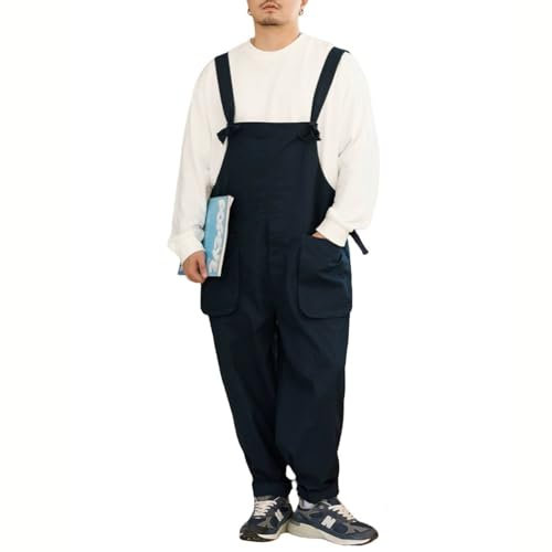 KWISUAWHGA Tute Casual Taglie Forti da Uomo Tute Larghe Tinta Unita Tute Larghe Salopette Sciatte Abbigliamento da Lavoro,Navy blue,6XL