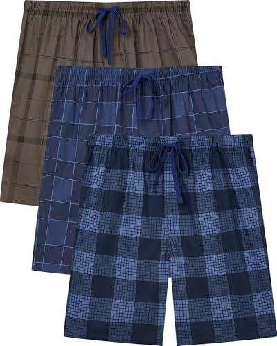 Jveyvth Short de Pyjama pour Homme, Pantalon de Pyjama à Carreaux Avec Poches Latérales et Taille élastique, Pack de 3