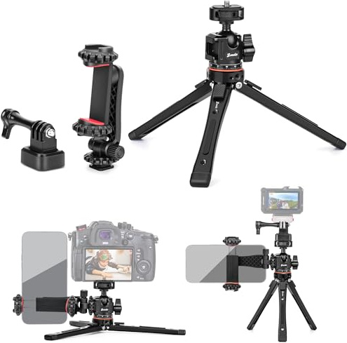 Zeadio Kit Trépied Métallique Professionnel, Adaptateur de Monture 1/4 avec Support Téléphone & Caméra d'action Adaptateur - Compatible Smartphone, Gimbal, Caméra Sportive, Vlog de Voyage et Plus