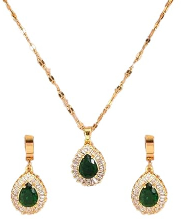 Auriselle Joyas strass mujer, conjunto de 2 piezas, collar colgante en forma lágrima, pendientes, strass verde esmeralda brillante, joyas boda, collares longitud ajustable niñas, verde