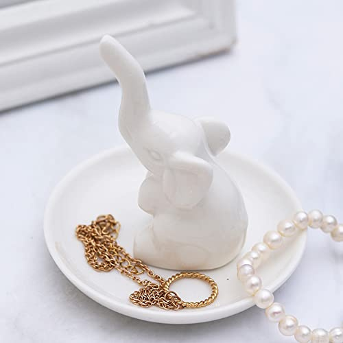 JACMKEON Elephant Ring Holder, Ceramic Elephant Jewelry Tray Ring Holder Gifts for Christmas Birthday Wedding Women Friend Lovers Girl