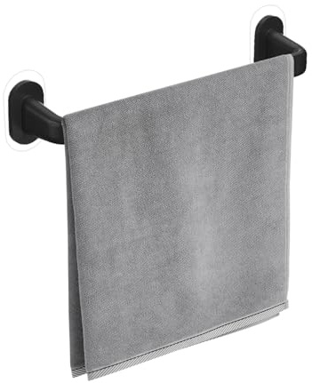 Sueving Self Adhesive Towel Rail, 28CM Small Bathroom Hand Towel Holder, Black Dish Cloth Hanger for Kitchen Sink (Black 28cm)