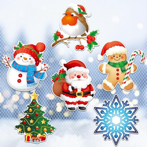 JSRQT 6 Stück Magnete für Fliegengitter Christmas Weihnachten Magnet Sticker Balkontür Dekorative Reparatur Schneemann Weihnachtsbaum Fliegengittertüren Aufkleber Durchlaufschutz Reparaturset
