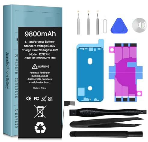 Batterie pour iPhone 12/12 Pro, 9800mAh Nouvelle Batterie Haute capacité 0 Cycle de Remplacement pour iPhone 12/12 Pro avec Kits d'outils, Mise à Niveau 2026