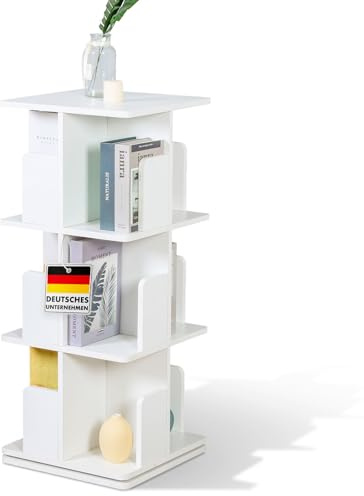 Floordirekt drehbares Bücherregal, Regal weiß mit 3 Etagen, Würfelregal, 40T x 40B x 95H cm, Drehregal 360° für Kinderzimmer, Wohnzimmer, Büro und Schlafzimmer (Indiana)