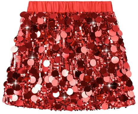 Miipat Glittrande flickors paljettkjol för barn minikjolar glitter med foder med elastisk midja, prinsessa, tutu flickor, skotter för dans, födelsedagsfest, festivaler, Färg: röd, 5-6 �r