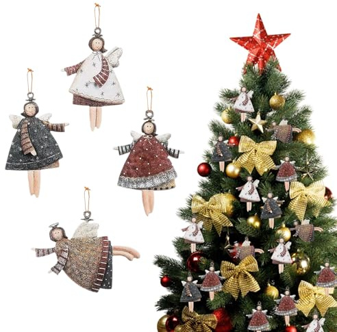 20 pcs Holz Engel Anhänger Christbaumschmuck, Weihnachtsengel, Weihnachtsbaumschmuck, Weihnachtsschmuck Nostalgisch, Geeignet für Weihnachten, Feste, Partydekorationen