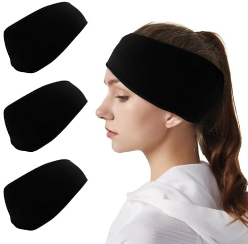 VOSSOT 3 Stück Sport Stirnband Herren Damen Ohrenwärmer Ohrenschutz Headband Winter Herbst Ohrenschützer Stirnbänder Fleece Winddicht zum Joggen Laufen Wandern Fahrrad Radfahren Motorradfahren Schwarz