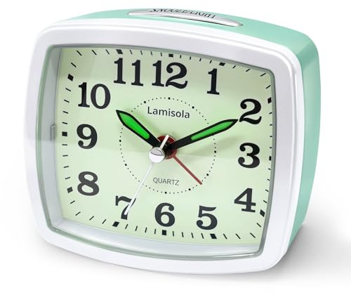 Lamisola Battery Analog Travel Alarm Clock, Small Clock for Bedroom, Desk Table Shelf Clocks for Room Office Bathroom Vanity, Aesthetic Retro Clocks for Kids Teen Seniors, Mint