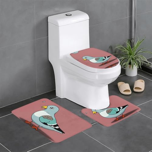 Set di 3 tappetini antiscivolo in flanella 61 x 40,6 cm WHJSHOP con stampa piccione cartone animato spesso e assorbente per bagno e WC