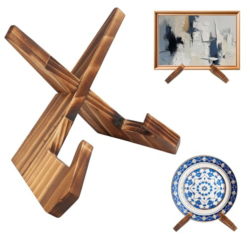 JinRuiCPeng Picture Stand, Plate Stand for Display, Solid Wood Picture Frame Holder for Decorative Plates Photos Artwork Tiles and Collectibles, Stable Cross Base Display Stand for Home Decor, Wooden