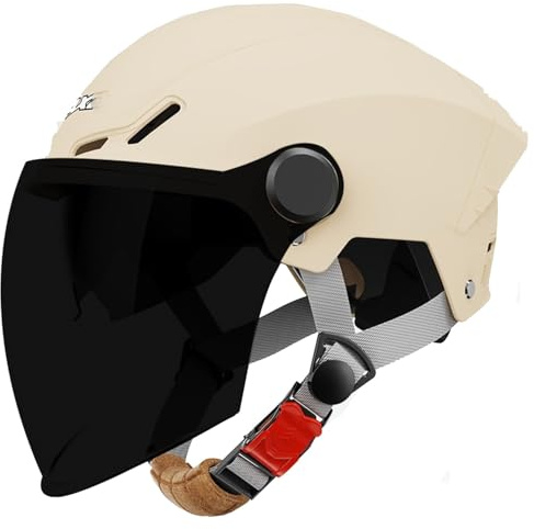 Casco Mezzo Da Motociclista Caschi Jet E Demi-Jet Retrò 3/4 Con Doppia Visiera Omologato DOTECE Aperto Casco Scodella Portatile Per Adulti Uomini Donne Caschi Cromwell L,54-61CM