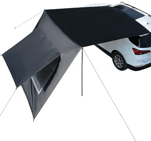 Vorzelt, Wohnmobil, 2,9 x 4,8 m, Van, Markise, Campingzelt, Wohnwagen, Türüberdachung, wasserdicht, Sonnenschutz, Heckklappe, Sonnenschutz, Outdoor-Campingplane mit Stange (schwarz)