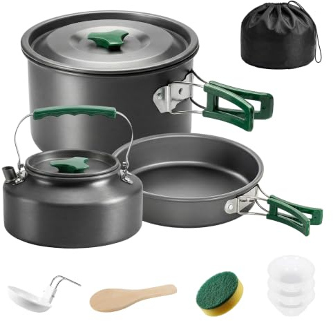 Outsunny Set pentole campeggio ultraleggero alluminio per 2-3 Grigio