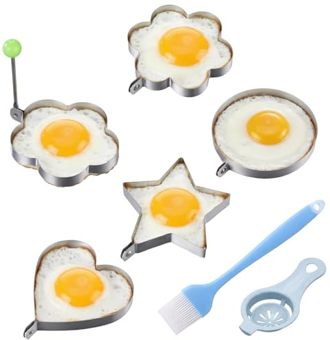 5Pcs Egg Shapers, Silicone Non-Stick Baking Molds Flower Star Heart | Food Grade Silicone, Stainless Durable Egg Rings Cooking Rings for Household Kitchen Fried Eggs Frying Pancakes