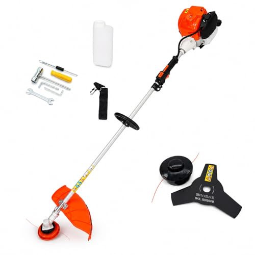 Decespugliatore a Scoppio con Motore 4 Tempi a Benzina Potenza 35.8CC 1 kW 8500 Giri/min Comprende Testina Doppio Filo e Disco tre Denti Acciaio per Erba, Giardino, Arbusti