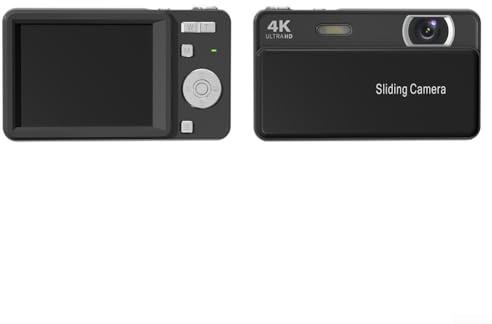 Fotocamera Digitale compatta con sensore da 64 MP e Zoom 16x, Registrazione Video 4K, Struttura in Metallo ABS, Design Scorrevole Portatile per Studenti e Principianti (Nero)