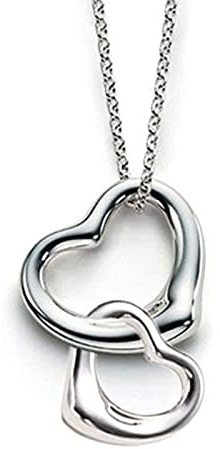 Classic Double Floating Heart Pendant Necklace on Silver Tone Curb Chain for Women/Teenage/Girls - 925 Sterling Silver Plated