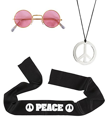 W WIDMANN MILANO Party Fashion - Hippie Verkleidungsset | Stirnband, Brille und Kette, Flower-Power, Accessoires, Kostümzubehör Set für Karneval und Mottoparty