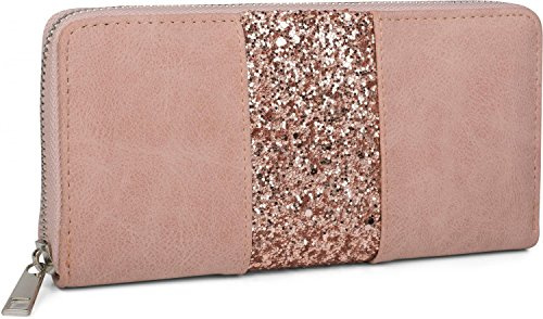 styleBREAKER Damen Geldbörse Pailletten Streifen 19x9.5cm, Altrose
