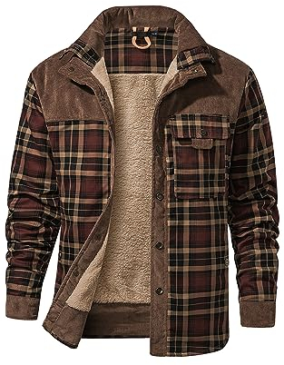 Mr.Stream Camicia da Uomo in Stile Casual da Boscaiolo Plaid Flanella A Quadri Camicia Imbottita da Lavoro di Cotone Cappotto Invernale 3251 Coffee M