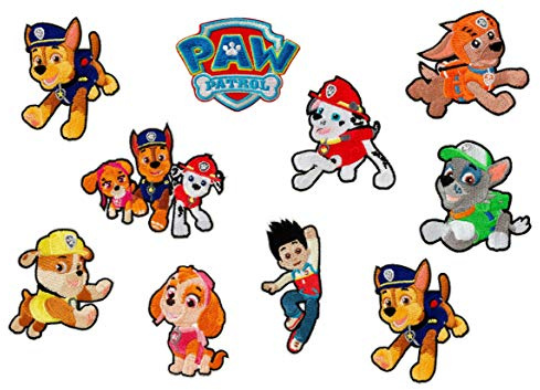 Mono-Quick Paw Patrol Chase Marshall Skye Aufnäher Set 10 Stück zum Aufbügeln Bügelbild für Kinder mit Superhunde Hund Welpen Fan, Bügelpatch Patches Bügelflicken Geschenk