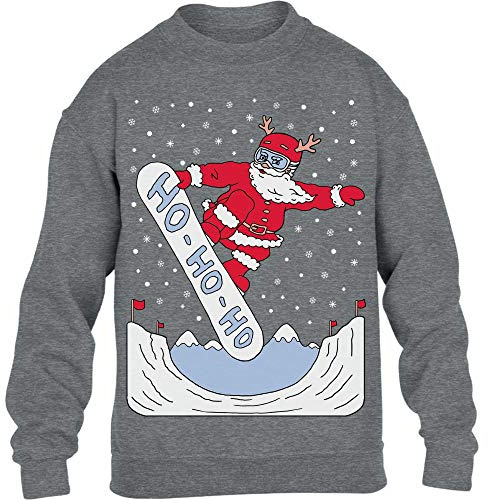 Shirtgeil Babbo Natale sullo Snowboard Ho-Ho-Ho Ugly Xmas Maglione per Bambini e Ragazzi 9-11 Anni Grigio