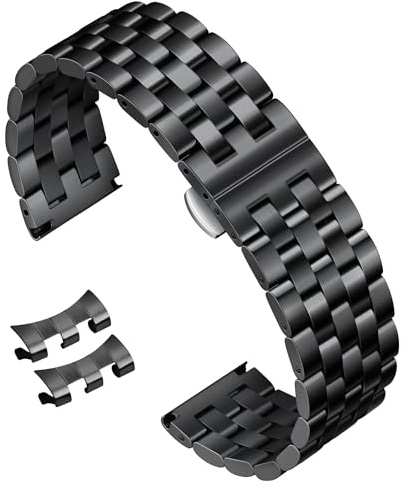 BINLUN Edelstahl Uhrenarmband Poliert Metall Uhrenarmbänder 18mm 19mm 20mm 21mm 22mm 24mm Smartwatch Ersatzarmband für Herren Damen Metallarmband mit Geraden und Gebogenen Ende in 7 Farben