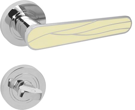 domino Türgriff Innentür Drückergarnitur WC - Badezimmer Set für Zimmertür Türklinke, Türdrückergarnitur mit Schloss Türbeschlag, Set Znal Chrom/Weiß SNAP-R M6/WEIß