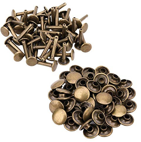Trimming Shop Extra Long Double Cap Studs, Brass Tubular Rivets for Making Handbag, Dog Collar, DIY Leathercrafts, Shoes, Repair Clothing (8mm x 14mm, Bronze, 50pcs)