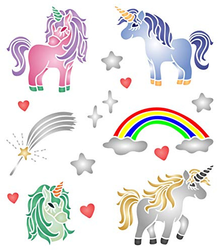 Einhorn Schablonen-Set 16,51 x 19,05 cm - Schablonen für Wände Original Kinder Regenbogen Einhörner Schablone