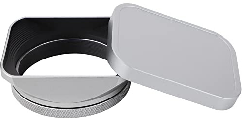 Haoge LH-X200S Square Metal Lens Hood with 49mm Adapter Ring Metal Cap for Fujifilm X100VI x-100vi x100v x100f x100t x100s Fuji Photo Camera Accessories Silver
