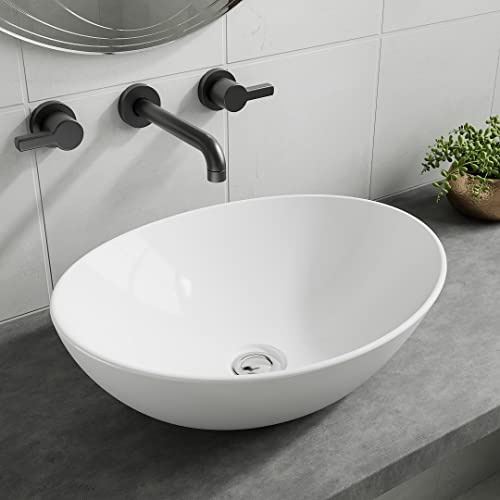 BELOFAY Modern Gloss White Ceramic Countertop Basin for Vanity Cabinet | Small Bathroom Wash Sink | 135x405x330mm (HxWxD)