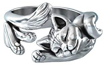Chereda Niedlicher Tierring aus Metall für Frauen und Mädchen, Boho-Modeschmuck, Wildschlaf, Katzen-Ring, verstellbar, Party-Geschenk, Kupfer