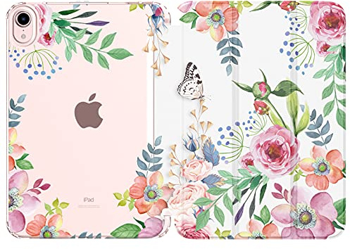MoKo Hülle für iPad mini 7.(A17 Pro)/6. Gen 8,3 2024/2021, Duftende Blume | Dünn Ständer Schutzhülle mit Weicher TPU-Rückseite Ultradünne PU Leder Schutzhülle Unterstützt Touch ID Auto Schlafen/Wachen