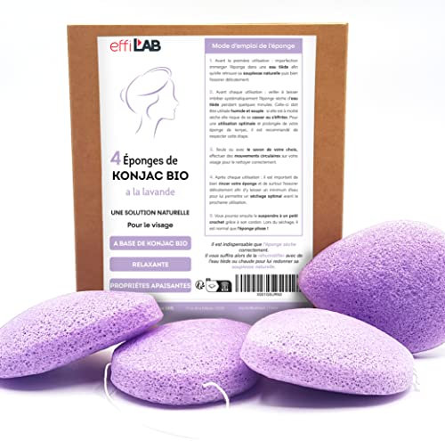 Organic Konjac Face Sponge Blender with Lavender | 4 Pack Drop-Shaped Sponges | Natural Vegetable Cleansing Sponge