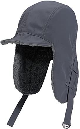 Clape Winter Wasserdicht Mütze Fliegermütze mit Foldable Visor Waterproof Trapper Hat Uschanka Russische Mütze Fellmütze,Gray