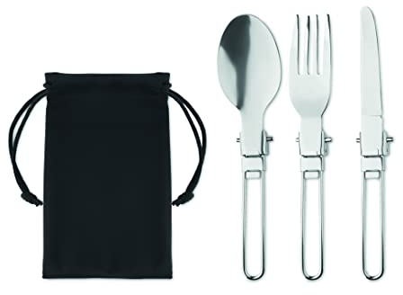 Lot de 2 couverts de camping pliables en acier inoxydable avec poche, cuillère, fourchette, couteau en différentes quantités d'économies d'énergie