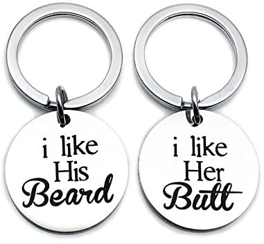 Wycian Lieblingsmensch Schlüsselanhänger, Liebes Schlüsselanhänger Silber Runde Gravur I Like His Beard Edelstahl für Frauen Männer Freundin