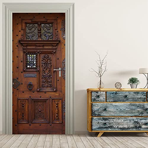 VIRANDA Türtapete Selbstklebend TürPoster 3D - Holztür - Türaufkleber Türfolie für Tür verschönern deko 77x200cm