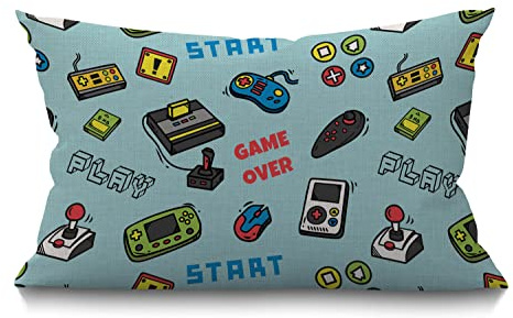 BGBDEIA Gamer Cushion Cover,Decorative Throw Pillow Video Game and Game Handle Pattern Waist Lumbar Cotton Linen Throw Pillow case Cushion Cover for Sofa Home Decorative Oblong 12x20 Inches 30x50 cm