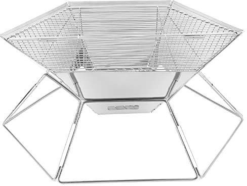 Grille de feu de camp pliante et portable, puits de feu extérieur, grille en acier inoxydable 304, brûleur de poêle à bois avec sac de transport pour le barbecue extérieur, la randonnée, le jardin