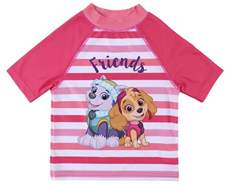 Camiseta de Baño de La Patrulla Canina para Niña - Color Rosa - Talla 36 Meses - Tejido de Secado Rápido - Estampado de Skye y Everest - Producto Original Diseñado en España