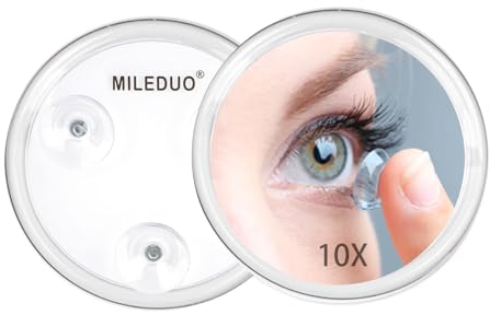 MILEDUO Specchio Ingranditore 10X con 3 Ventose, Specchio Trucco 10cm, Specchio Cosmetico Adatto per Trucco Precisa, Depilare Sopracciglia, Eliminare Punti Neri, Ideale per Casa e Viaggio