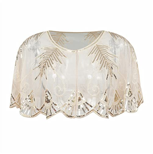 GIBZ Pailletten Schal und Wraps für Damen Elegantes Abend Cape Weiche Strickjacke 1920er Vintage Stola, Hell Gold