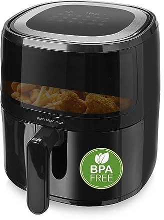 Emerio AF-129329.3 AirFryer, digitale Heißluftfritteuse mit Sichtfenster, 5 l Volumen, 1500 W, Schwarz