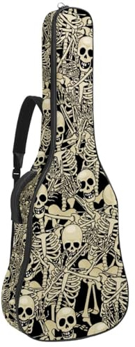 Eslifey Tasche für Akustikgitarre, gruseliger Skelettdruck, verstellbarer Schultergurt, Gitarrenkoffer, Gigbag 101,6 cm, 104,7 cm, 106,7 cm, Farbe 1, 42.9x16.9x4.7 in