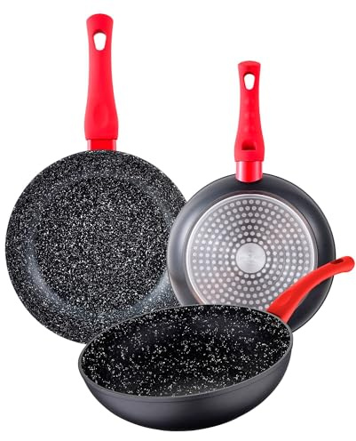San Ignacio - Set 3Pc Sarten, con revestimiento antiadherente (22, 26, y Sartén Wok 26) Aluminio Forjado Induccion Energy